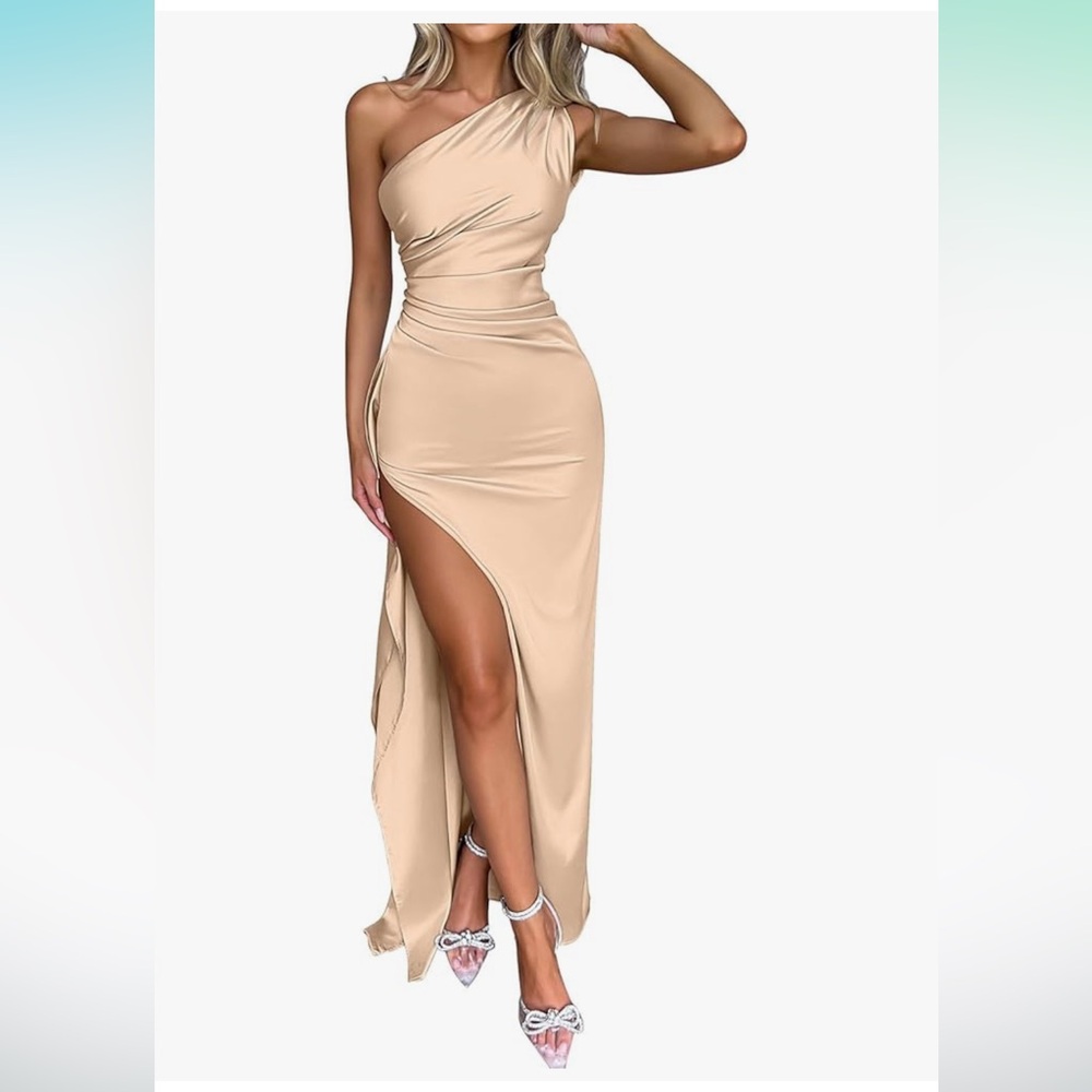 Chic One Shoulder Tan Dress
